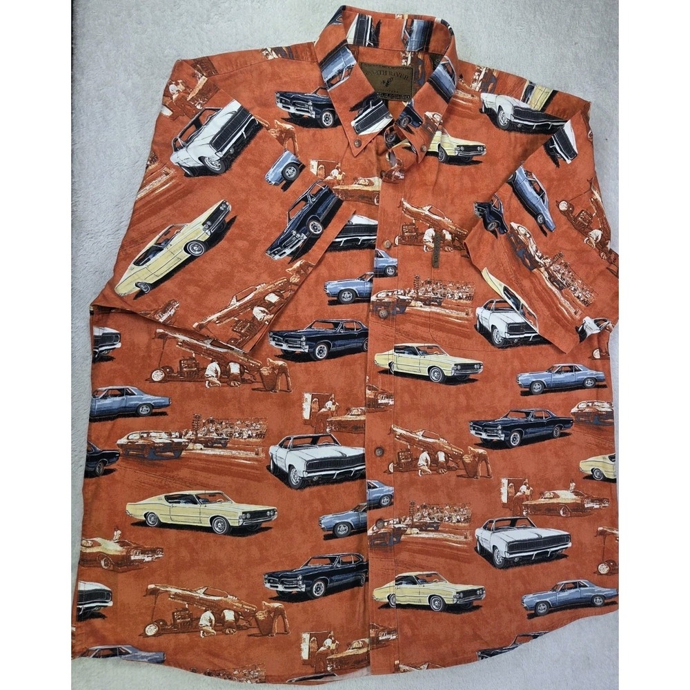 North River Outfitters Vintage Muscle Car Print Button Down Shirt Mens Xl